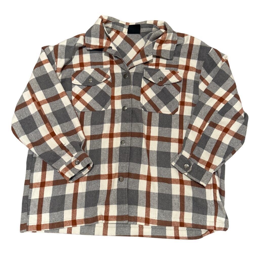 HFX Gray Rust Orange Plaid Button Up Shacket Men XL Outdoor Workwear Fall Winter